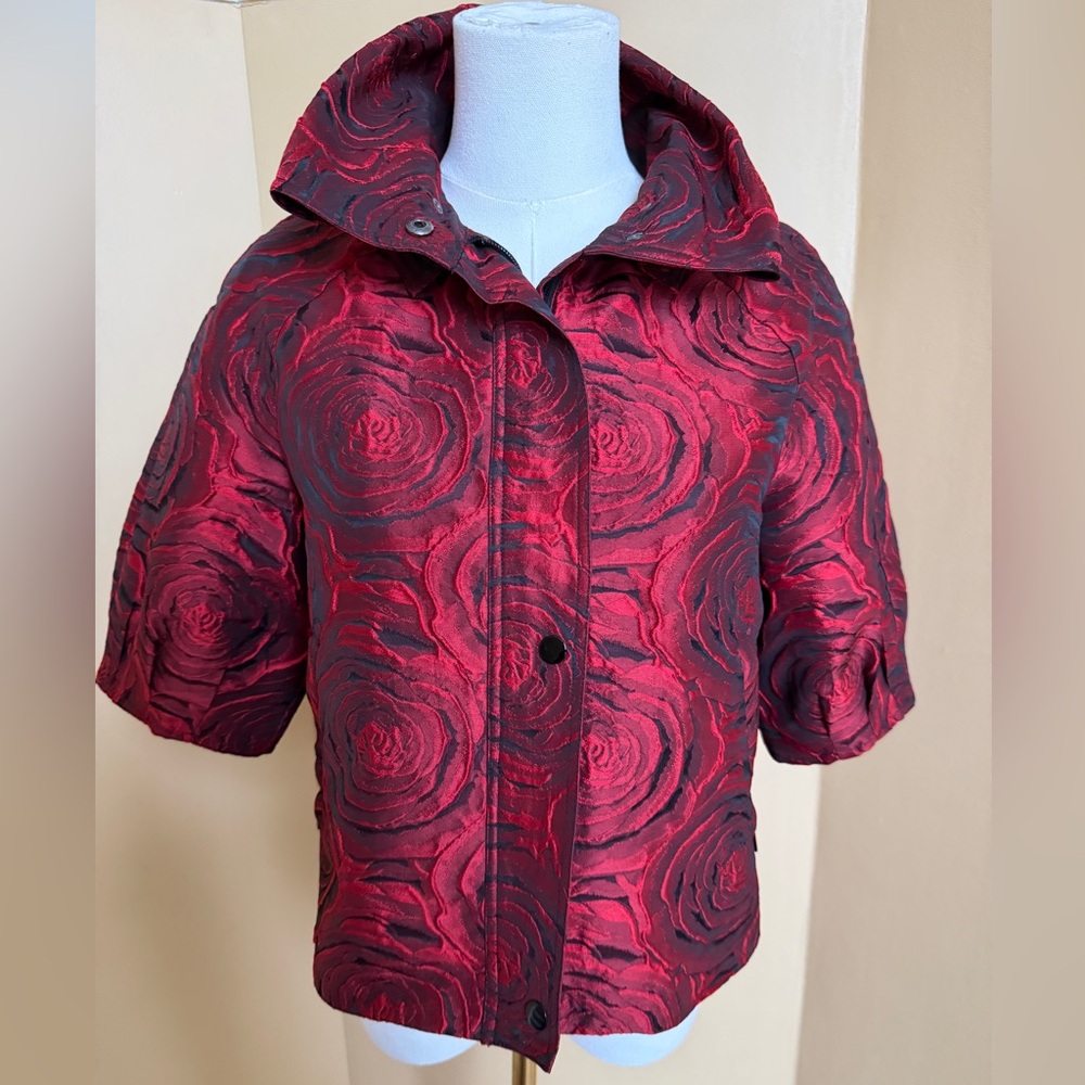 Samuel Dong Red Roses Brocade Cropped Jacket NWT